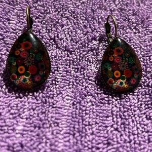 Colorful Floral Teardrop Earrings - Multicolor